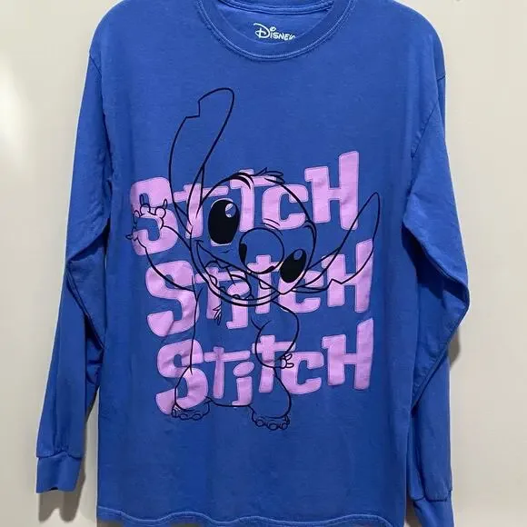 DISNEY Stitch Long Sleeve Tee SIZE MEDIUM Blue Graphic T-Shirt Lilo & Stitch - Picture 8 of 9